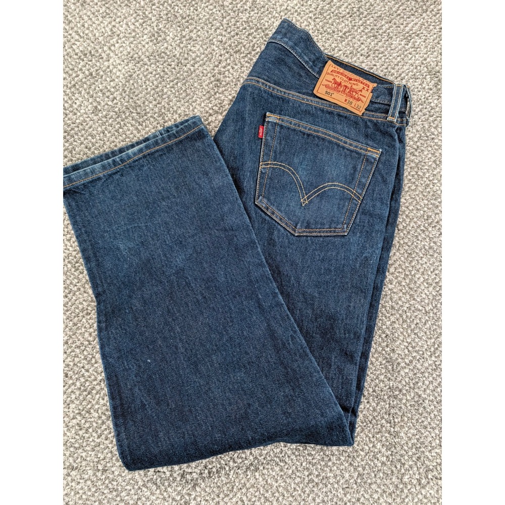 Levis 501 Original Mens Straight Leg Button Fly Dark Wash Indigo Jeans 38x32 (30